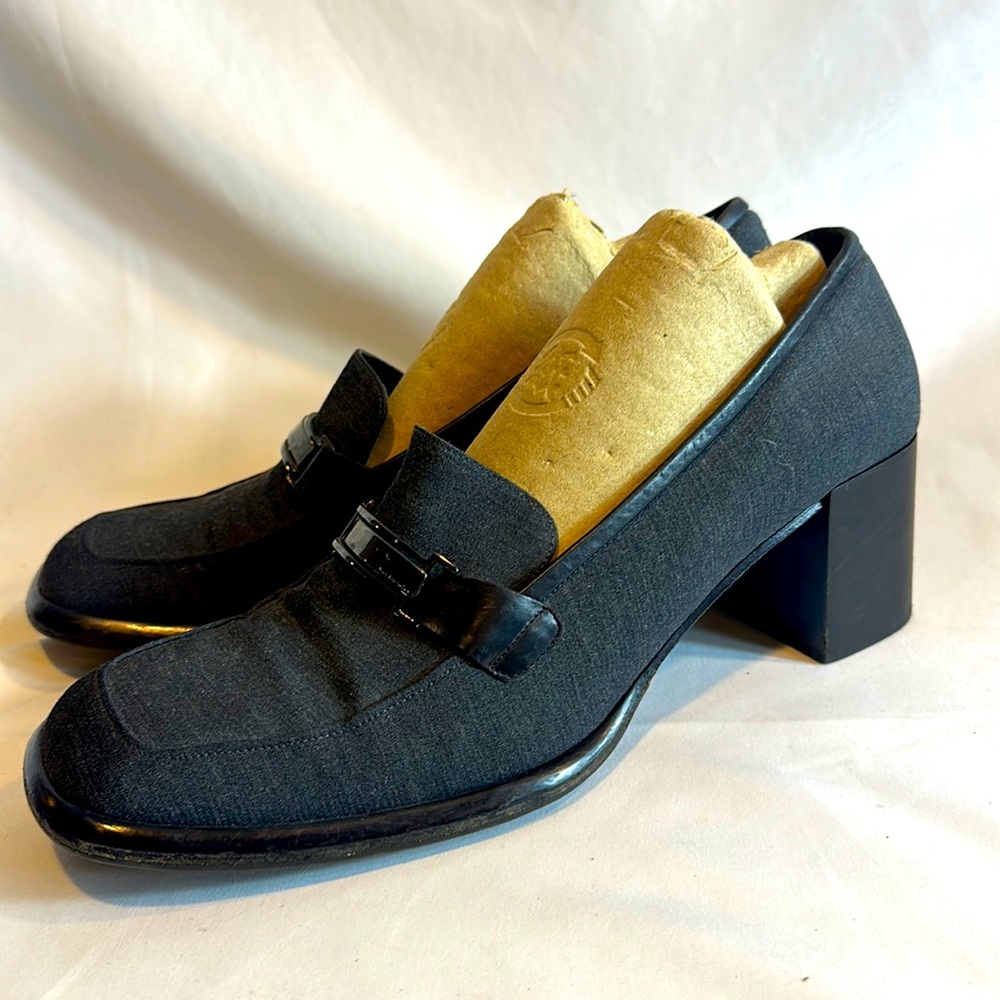 Via Spiga Size 11,Steel Grey Fabric & Black Metal hardware. Soles for non-slip.